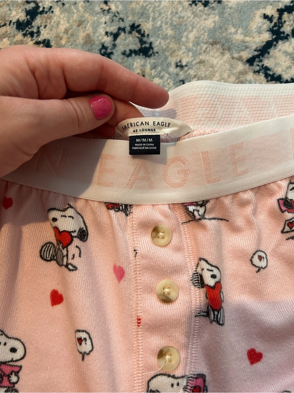American Eagle Outfitters Pink Snoopy Heart Cropped Pajama Set - Picture 3 of 8